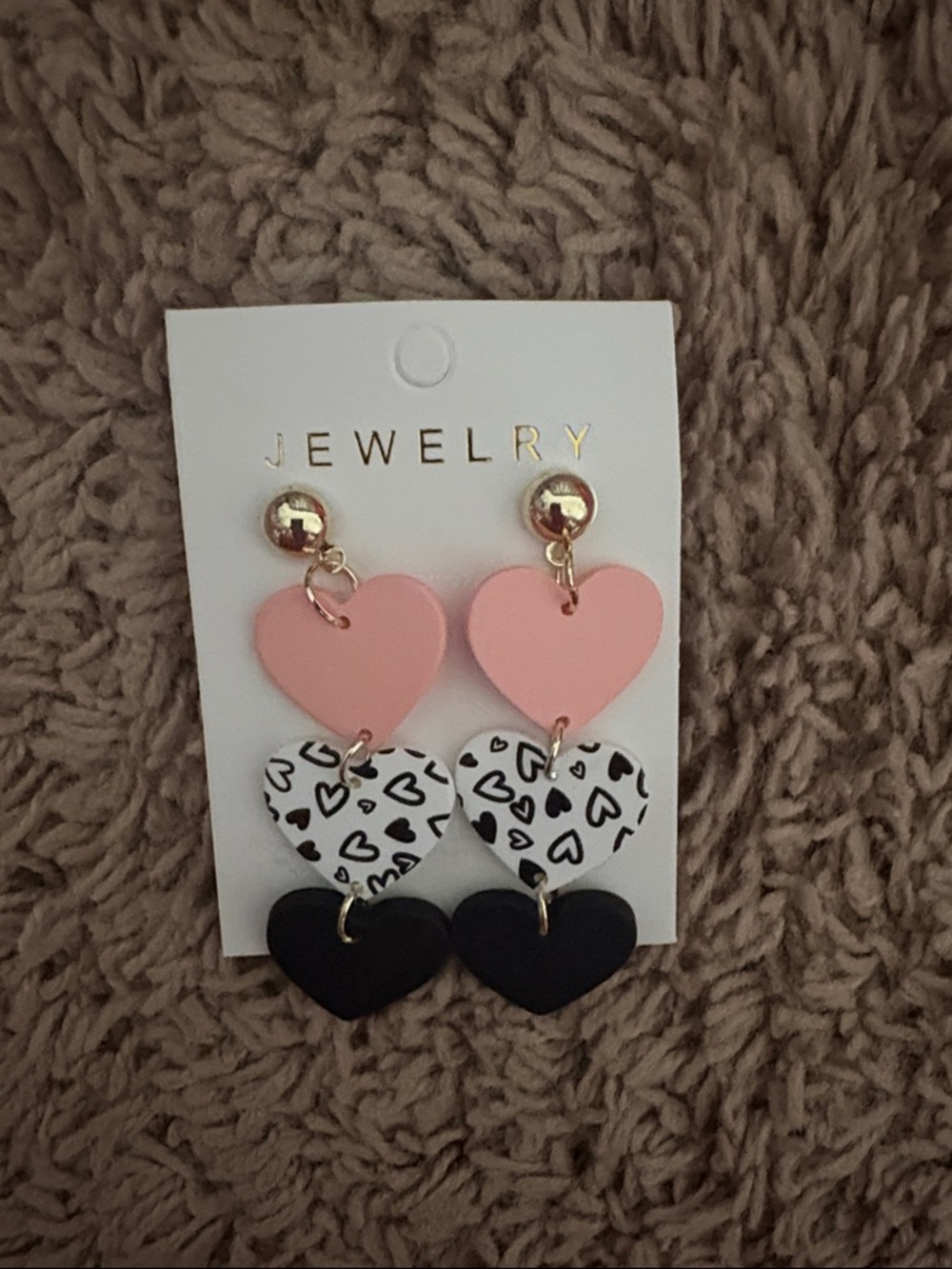 Pink, White & Black Heart Drop Earrings - Brand